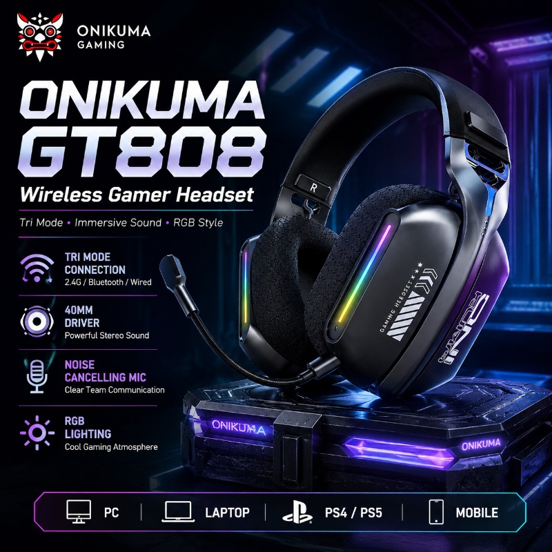 Pc Gaming Gigabyte - ONIKUMA GT808 무선 게임용 헤드셋 트라이