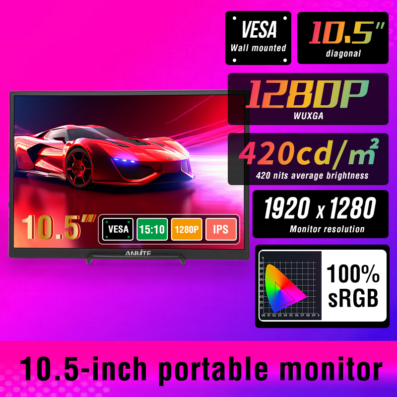 Anmite 10.5인치 휴대용 모니터 1280P HD - Pc Gaming Gigabyte 리뷰 및 가격